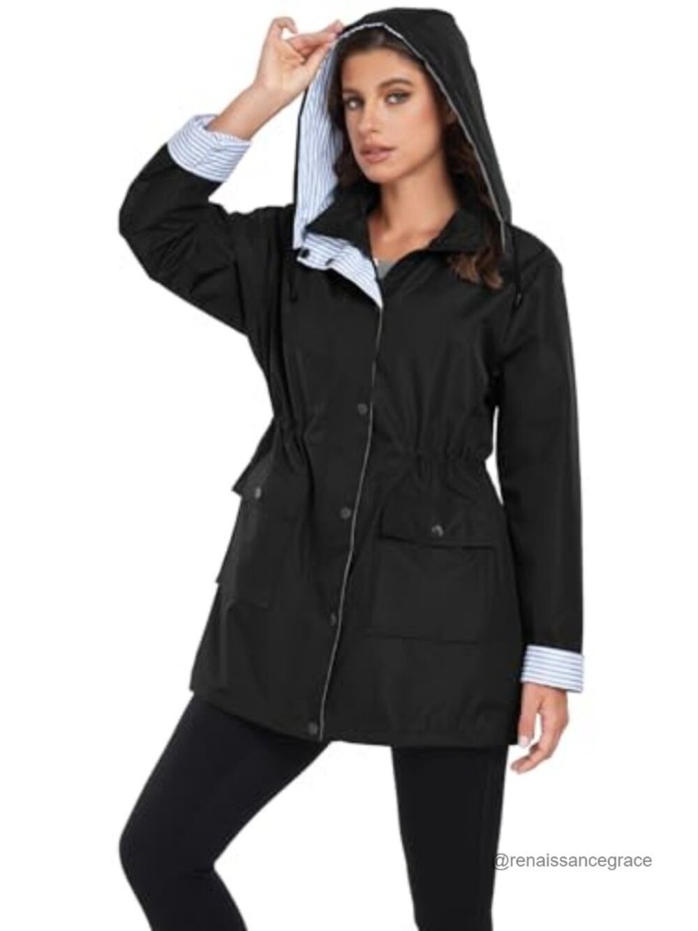 Lightweight Waterproof Hooded Rain Jacket Windproof Trench Raincoat